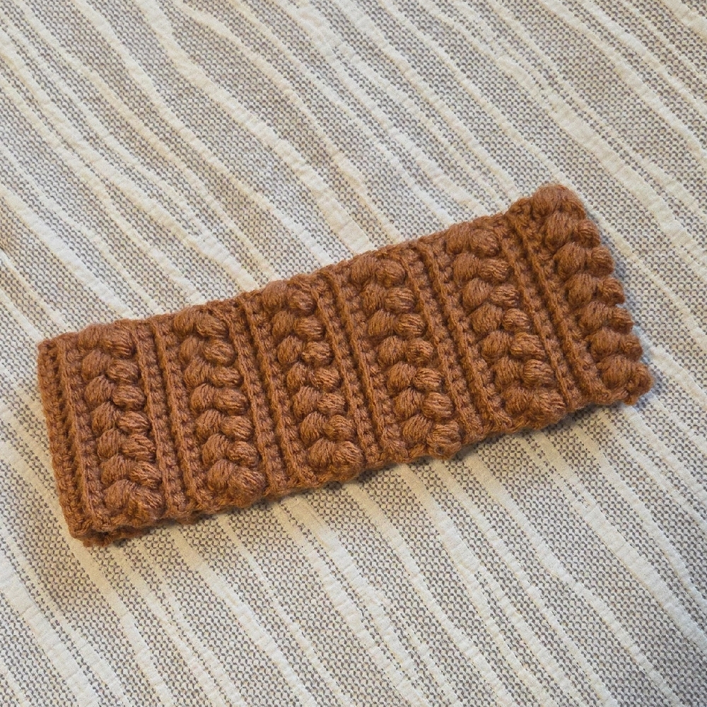 Chunky Braid Crochet Headband in Terracotta Caramel Brown/Rust Orange Acrylic